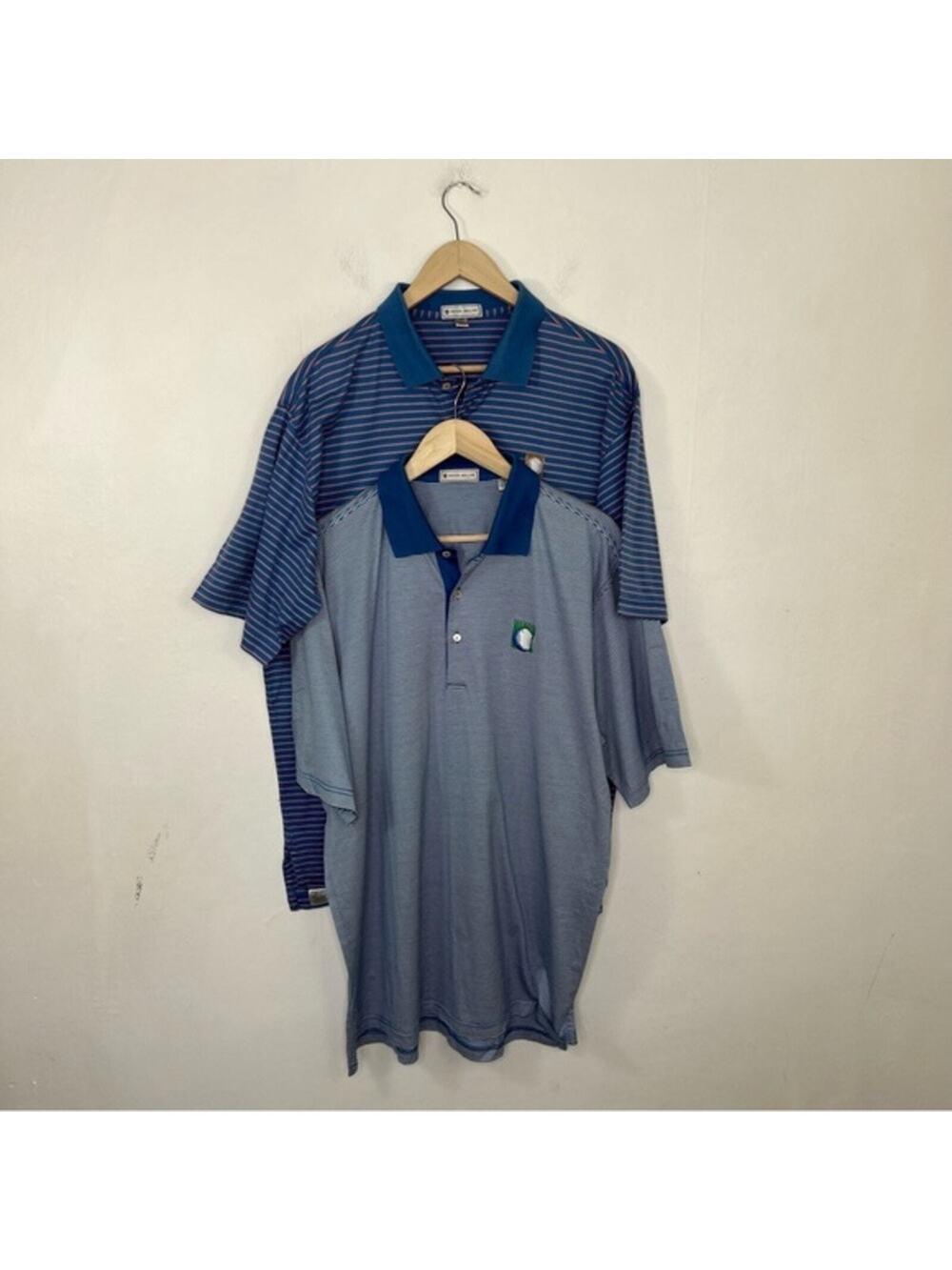 Lot of 2 Peter Millar Polo Performance Striped Golf Shirts Size Large